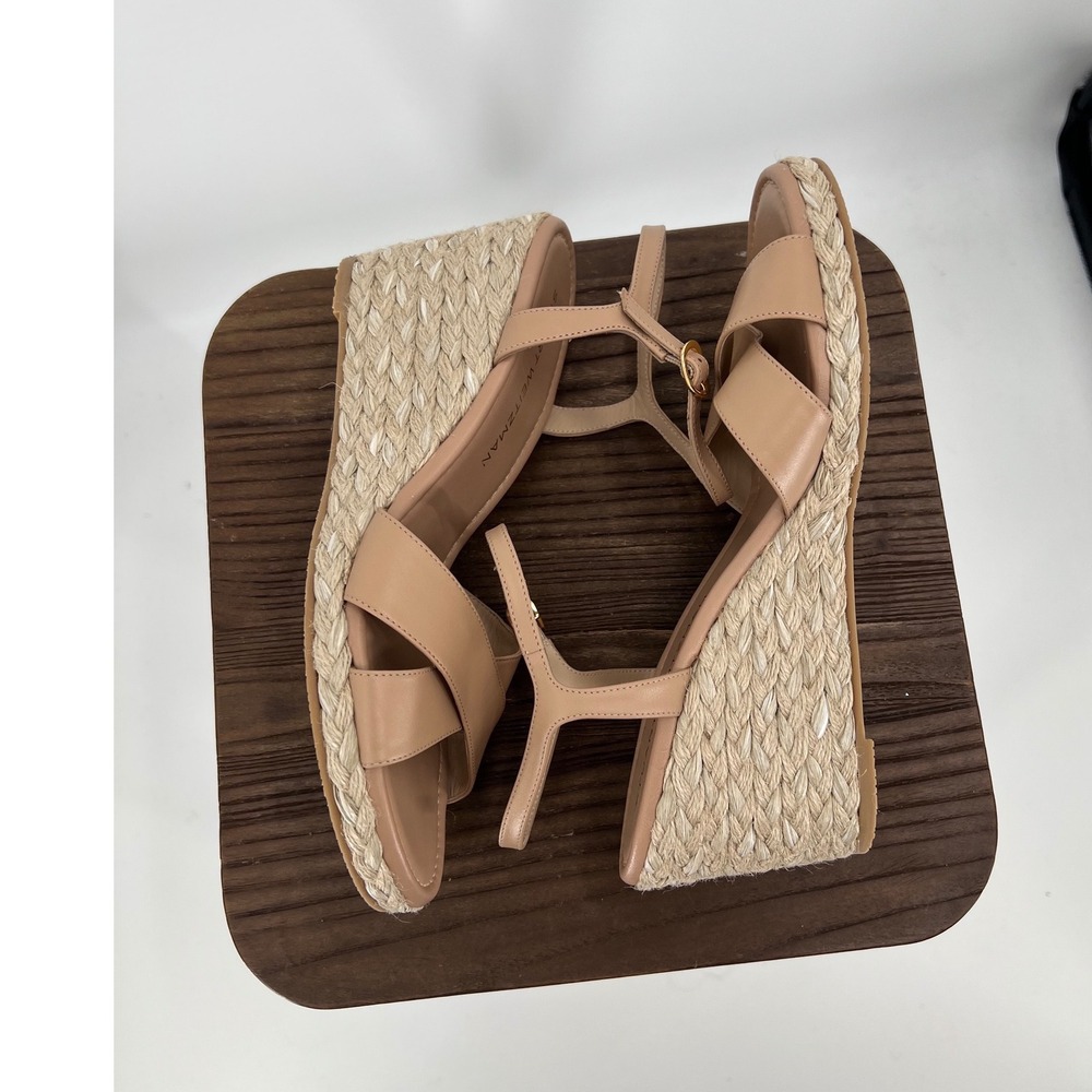 Stuart Weitzman Tan Leather Espadrille Wedge Sandals Size 10.5 Made in Spain NWT - Picture 4 of 9